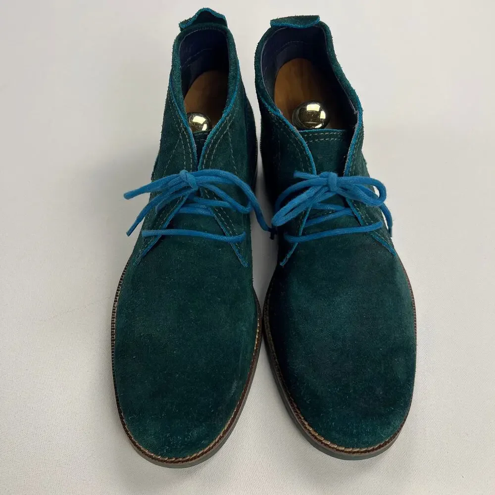 Cole Haan Air Charles Bottle Green Suede Chukka Boots Turquoise Laces Size 10M